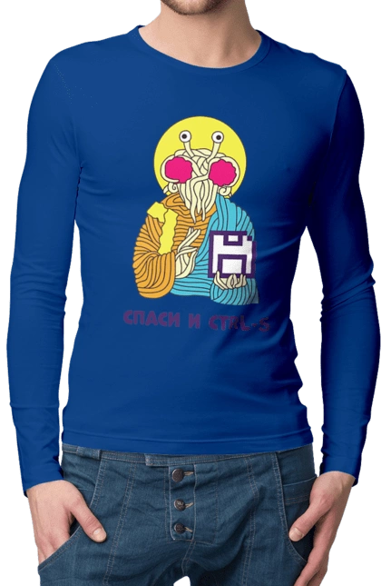 Мужской лонгслив с принтом Спаси и ctrl+s. It, кек, лол, мем, прикол, программист, радость, ржака, смех, спаси и ctrl+s, юмор. 2070702