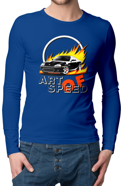 Чоловічий лонгслів з принтом "Автомобіль у вогні". Авто, автомобіль у вогні, гонка, дрейф, спорт, спортивна машина, швидкість. 2070702