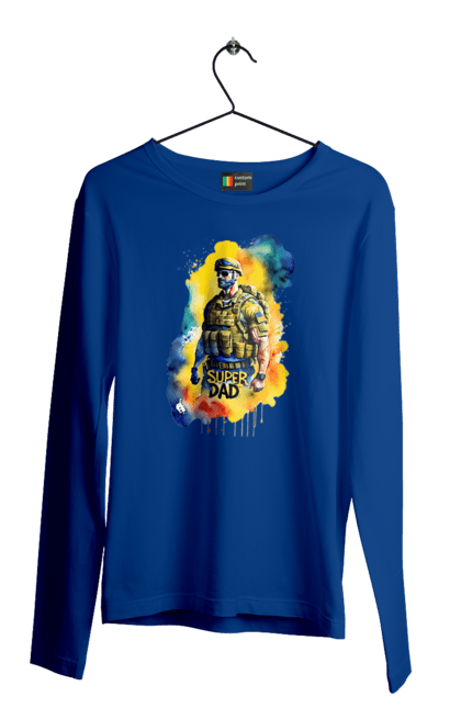 Чоловічий лонгслів з принтом "Супер тато ЗСУ". День батька, день тата, зсу, люблю тата, супер, супер тато, супер тато зсу, тато, тато зсу, україна. 2070702