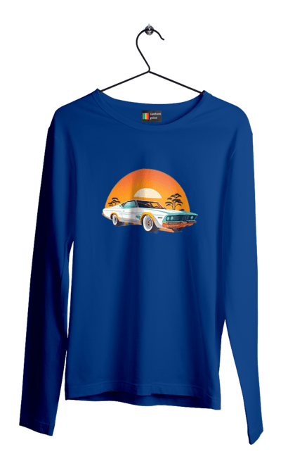 Мужской лонгслив с принтом Красивая машина на закате. Авто, отклонить, солнце. 2070702