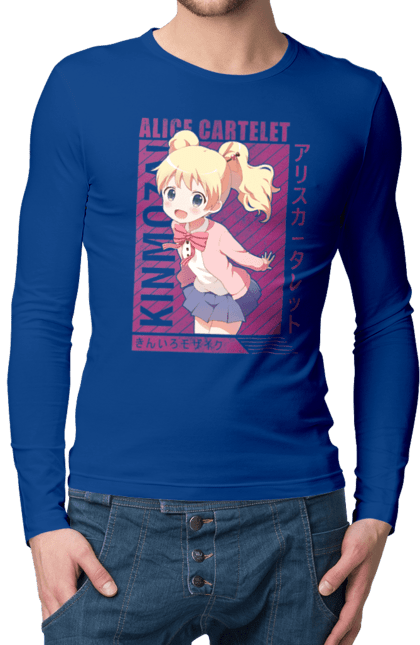 Мужской лонгслив с принтом Золотая мозаика Алиса Картелет. Alice cartelet, anime, kiniro mosaic, kinmoza, manga, алиса, алиса картелет, аниме, золотая мозаика, манга. 2070702