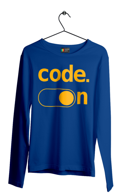 Чоловічий лонгслів з принтом "Код увімкнено". Айті, айтішник, для айтішника, для програміста, код увімкнено, подарунок айтішнику, подарунок програмісту, програміст, розробник. 2070702