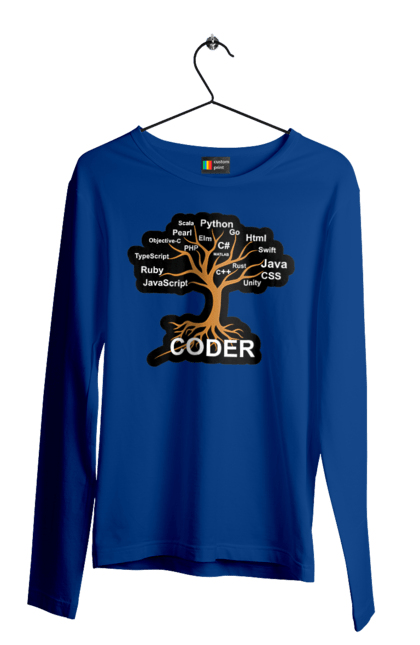Чоловічий лонгслів з принтом "Кодер". Айті, айтішник, для айтішника, для програміста, кодер, подарунок айтішнику, подарунок програмісту, програміст, розробник. 2070702