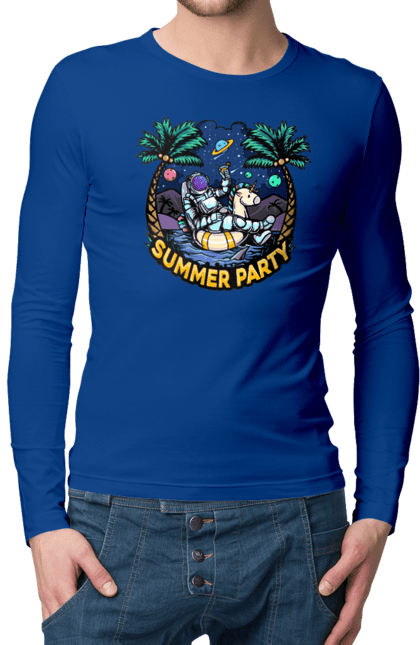 Чоловічий лонгслів з принтом "Літній Паті З Космонавтом". Космонавт, космос, літо. 2070702