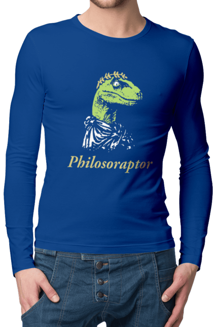 Чоловічій лонгслів з принтом "Філосораптор". Philosoraptor, raptor, velociraptor, велоцираптор, динозавр, мем, раптор, філосораптор, філософ, філософія. 2070702