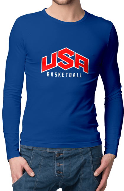 Чоловічій лонгслів з принтом "Баскетбол США". Basketball, usa, usa basketball, баскетбол, команда, спорт, спортивна команда, сша. 2070702