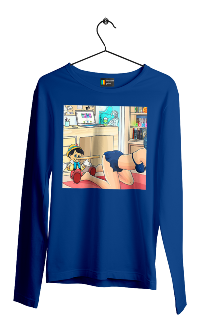 Мужской лонгслив с принтом Буратино Во Взрослой Сказке. 18, буратино, бэтмен, голая, поцелуй, прикол. 2070702