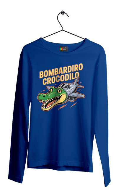 Чоловічий лонгслів з принтом "Bombardino Crocodilo". Bombardino, bombardino crocodilo, crocodilo, бомбардиро крокодило, бомбардіно крокоділо, крокодил, крокодил літак, крокодил мем, мем бомбардине крокодило, меми. 2070702