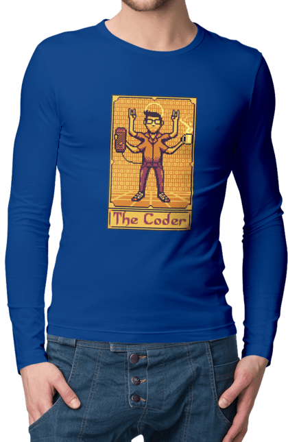 Чоловічий лонгслів з принтом "Карта таро  кодер". Ай ті, айтішник, карта таро, код, програміст, хакер. 2070702