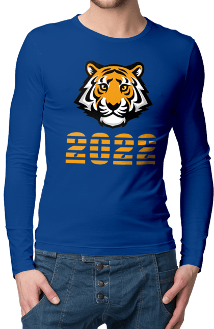 Чоловічій лонгслів з принтом "Рік тигра 2022". 2022, зима, новий рік, різдво, рік тигра, тигр. futbolka.stylus.ua