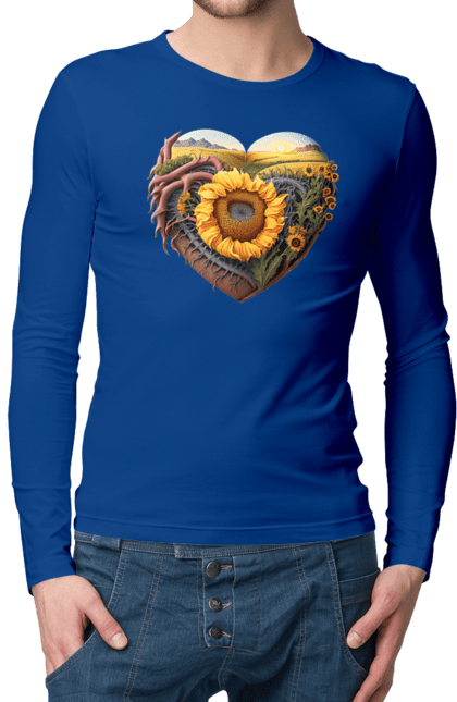 Men`s longsleeve with prints Символи України. Field, sky, sunflower, symbols of ukraine, ukraine, wheat. 2070702