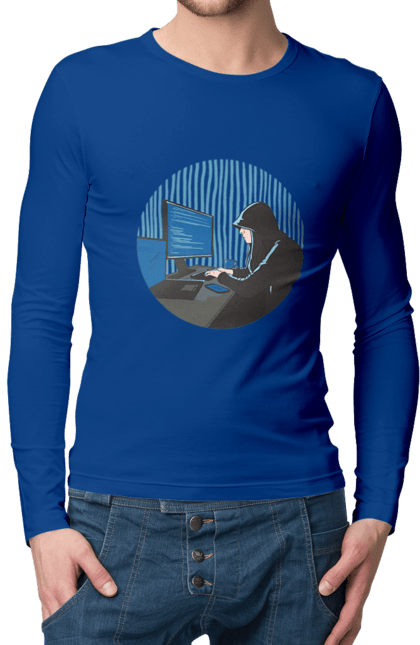 Чоловічий лонгслів з принтом "Хакер". Бінарний, гік, програміст, хакер. 2070702