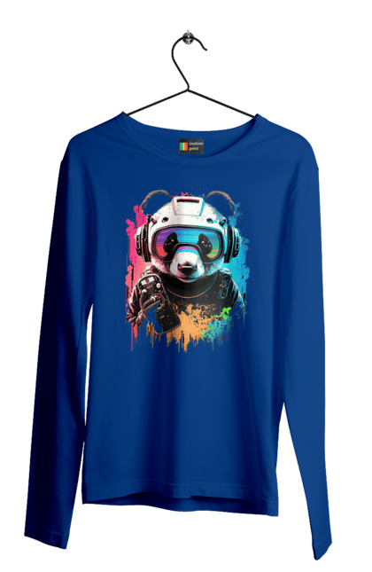 Чоловічий лонгслів з принтом "Панда в VR шолом". Віртуальна реальність, гік, панда, персонаж, шолом. 2070702