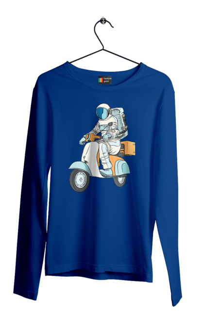 Чоловічий лонгслів з принтом "Космонавт на мотоциклі". Космонавт, космос, мотоцикл. 2070702