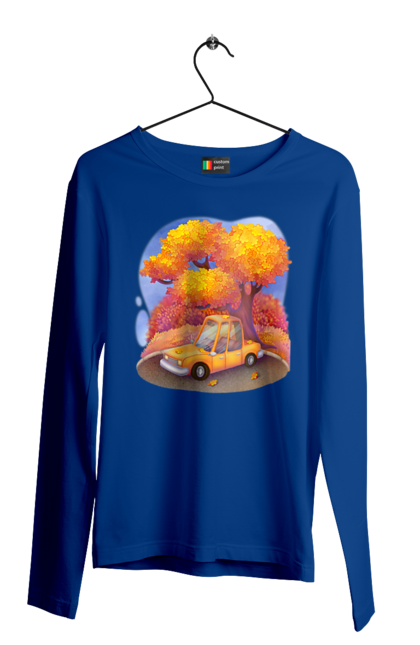 Men`s longsleeve with prints Autumn Car Tree. Autumn, machine, orange, tree, yellow cute illustration. 2070702