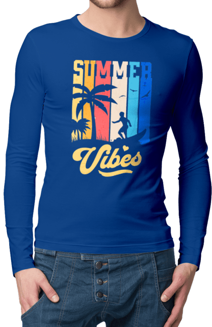 Men`s longsleeve with prints Summer Vibes Beach. Beach, sea, summer, surfing, tropics, vacation. 2070702