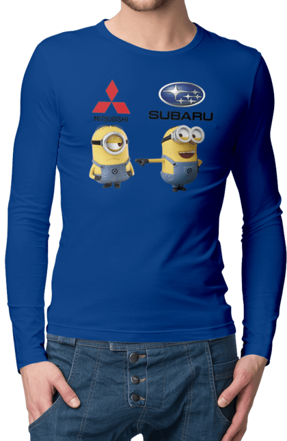Чоловічий лонгслів з принтом "Minion Субару". Авто, машини, міньйони, мітсубісі, субару. 2070702
