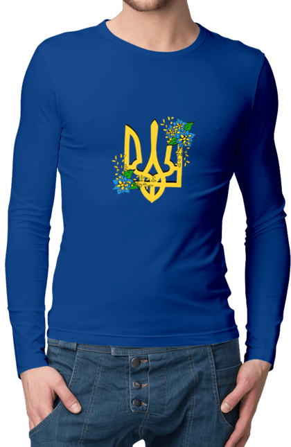 Чоловічій лонгслів з принтом "Український герб з квітами". Герб, герб україни, для жінок, квіти, сине жовтий. futbolka.stylus.ua