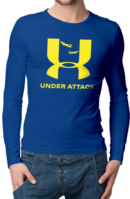 Чоловічий лонгслів з принтом "Under Attack yellow". Андер армор, бренди, гумор, приколи, прикольні, ундер армор. 2070702