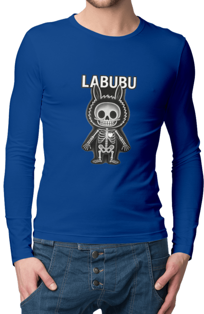 Чоловічий лонгслів з принтом "Лабубу". Анатомія, кістки, лабубу, миложутко, мінімалізм, рентген, серце` що світиться, скелет, череп, чорнобіле. 2070702