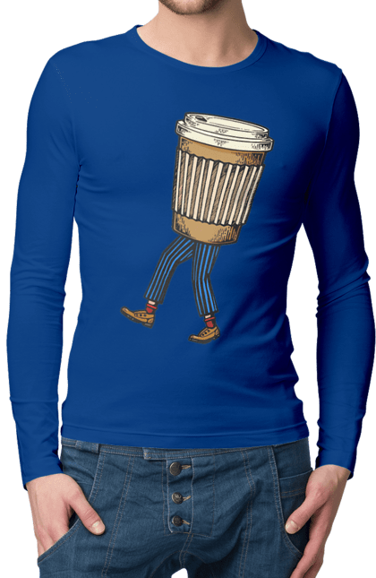 Чоловічий лонгслів з принтом "Людина Кава". Кава. 2070702