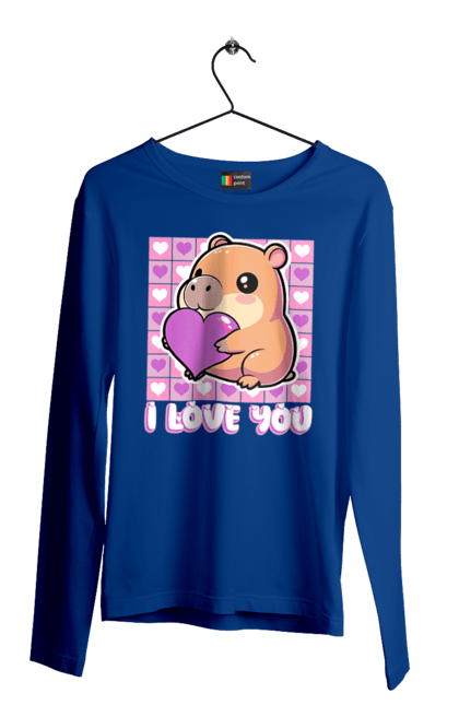 Men`s longsleeve with prints Capybara in love. Capybara, cute animals, hearts, i love you, love, romance, romantic gift, valentine, valentine`s day. 2070702