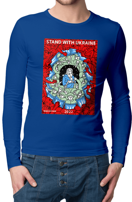 Чоловічій лонгслів з принтом "Stand with Ukraine". Война, патриот, символіка, ссу, украина. Neivanmade