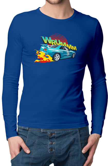 Чоловічий лонгслів з принтом "Авто". Авто, вогонь, вулиці, денги, дрифт, спорт, спортивне авто, швидкість. 2070702