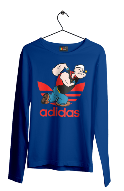 Мужской лонгслив с принтом Adidas Моряк Попай. Adidas, popeye the sailor, адидас, комикс, моряк, мультфильм, сериал, трубка. 2070702