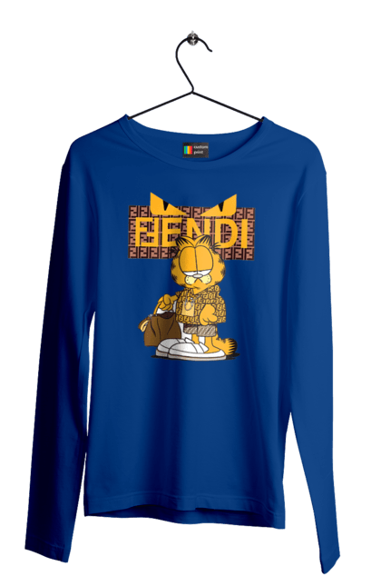 Мужской лонгслив с принтом Fendi Гарфилд. Fendi, garfield, бренд, гарфилд, дом моды, италия, люкс, мода, сумка, фенди. 2070702