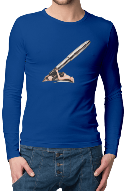 Чоловічий лонгслів з принтом "Великий Патрон". Дівчина, куля, патрон. 2070702