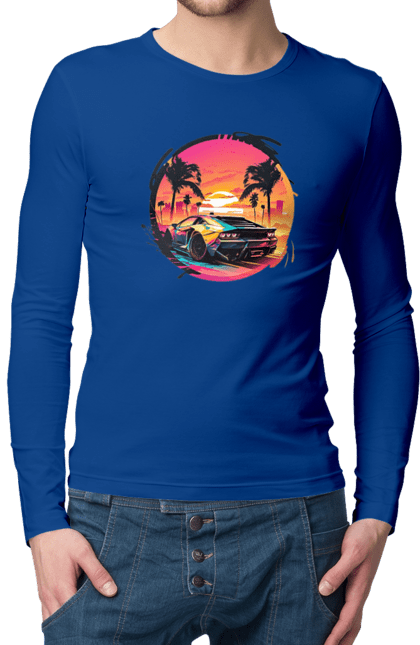 Men`s longsleeve with prints Lamborghini Retrowave. Avto, car, cars, lamba, lamborghini, retrowave. 2070702