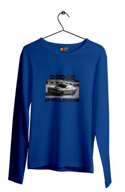 Чоловічий лонгслів з принтом "Додж челенджер". Авто, автомобіль, американська легенда, додж челенджер, класичне авто, культовий автомобіль, масл кар, потужний автомобіль. 2070702
