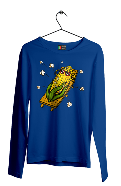 Чоловічий лонгслів з принтом "Кукурудза Загоряє На Лежаках". Кукурудза, лежак, попкорн. 2070702