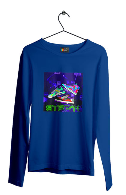 Чоловічий лонгслів з принтом "Step`n". Віртуальні кросівки, крипта, криптовалюти, нфт, нфт кросівки, солана, степен. 2070702