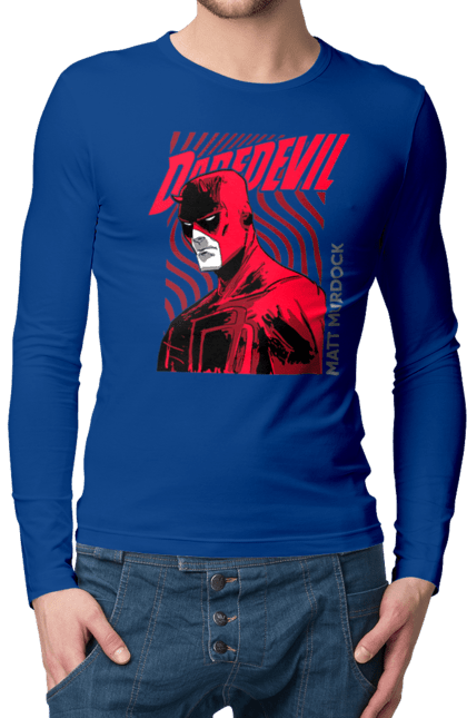 Мужской лонгслив с принтом Сорвиголова. Daredevil, marvel, matt murdock, марвел, мэтт мёрдок, сериал, сорвиголова, супергерой, телесериал, юрист. 2070702