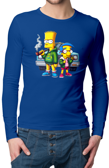 Men's longsleeve with prints Bart Breaking Bad. Bart, breaking bad, cartoon, character, laboratory, milhouse, serial, simpson, simpsons. 2070702