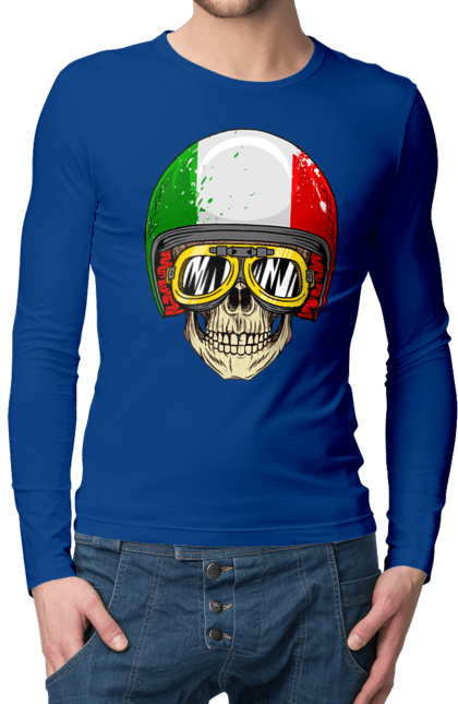 Чоловічий лонгслів з принтом "Череп в мотошоломі". Мото, окуляри, череп, шолом. 2070702