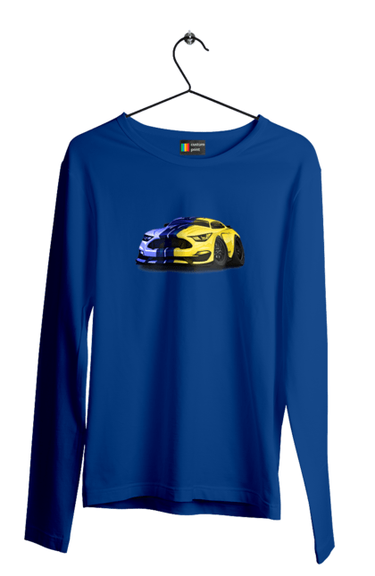 Men`s longsleeve with prints Ukrainian mustang. Colors of ukraine, ford mustang, machine, mustang, shelby, supercar, yellow blue car. 2070702