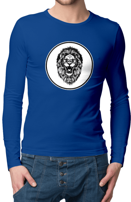 Чоловічій лонгслів з принтом "Лев". Грива, ікла, король звірів, лев, хижак. CustomPrint.market