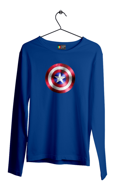 Чоловічий лонгслів з принтом "Щит". Капітан америка, комікси, марвел, месники, мультики, супергерої. 2070702