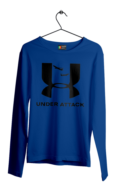 Чоловічий лонгслів з принтом "Under Attack black". Андер армор, бренди, гумор, приколи, прикольні, ундер армор. 2070702
