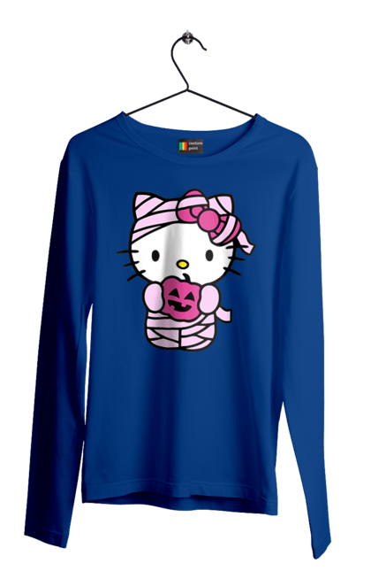 Мужской лонгслив с принтом Хелло Китти Хэллоуин. Halloween, hello kitty, mummy, бренд, кот, котенок, мумия, персонаж, хелло китти, хэллоуин. 2070702