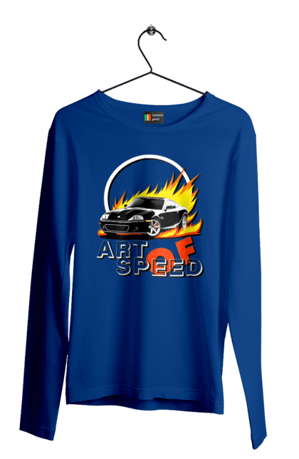 Чоловічий лонгслів з принтом "Автомобіль у вогні". Авто, автомобіль у вогні, гонка, дрейф, спорт, спортивна машина, швидкість. 2070702