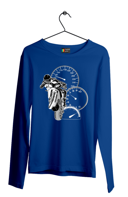 Чоловічий лонгслів з принтом "Мотоцикл І Швидкість Білий". Мото, мотоцикл, швидкість. 2070702