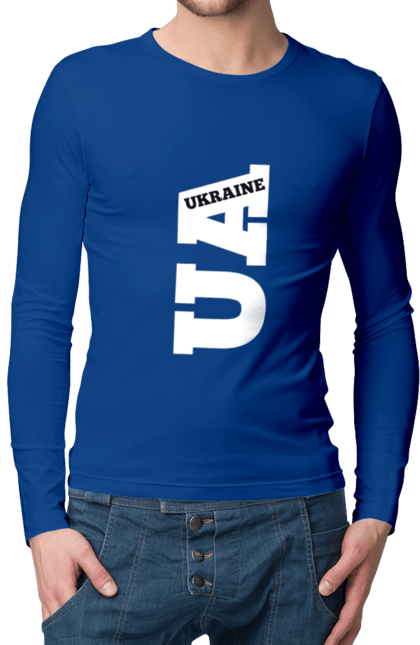 Чоловічий лонгслів з принтом "Україна". Абревіатура, батьківщина, емблема, логотип, напис, текст, україна. 2070702