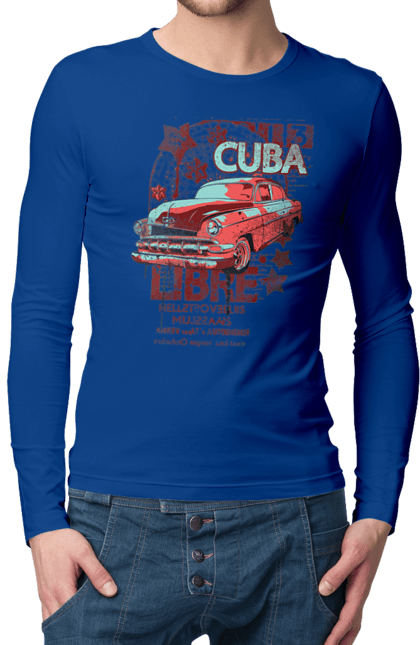 Мужской лонгслив с принтом Куба, Машина. Куба, машина, ретро. 2070702