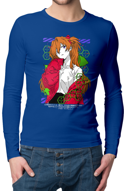 Men's longsleeve with prints Evangelion Asuka. Anime, asuka, asuka langley sorry, eva 02, evangelion, eve, kaoru, manga, ray, shinji. 2070702