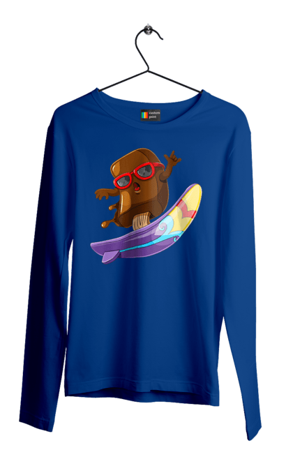 Чоловічий лонгслів з принтом "Мороженко На Серфі". Літо, морозиво, окуляри, серфінг. 2070702