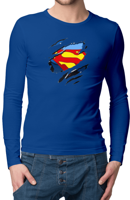 Чоловічій лонгслів з принтом "Супермен". Герои, голливуд, кларк кент, рисунок, супермен. CustomPrint.market